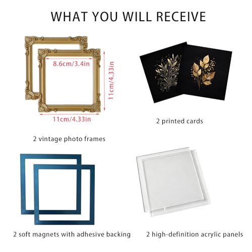 Magnetic Picture Frames for Refrigerator, Mini Gold Frames Set of 2 - color: Golden F