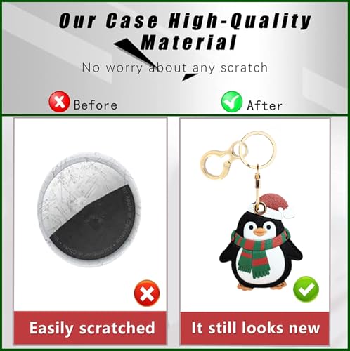 BORKUANA PU Leather Keychain holder Protective Case Compatible with AirTag - color: Penguin