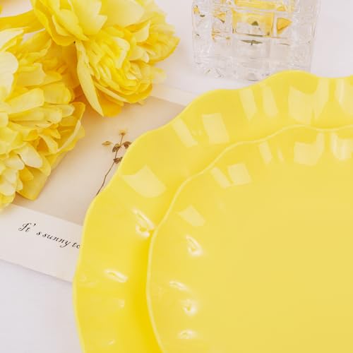 LIYH 24Pcs Yellow Plastic Plates Reusable, Dinner And Salad Set For Parties - color: Yellow, size: 24(12 Guests)