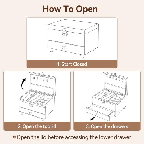 Black Walnut Lockable Jewelry Box with Feet, 3 Layer Wooden Case for Women - color: 3 Layer Full Lock with Feet