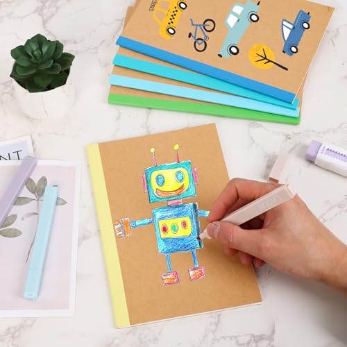 EOOUT Notebooks for Kids 5 Pack A5 Composition Notebook, Kraft Lined Journal Bulk with Blue Spine, 5 Colors, 60 Pages for Women Girls Boys, School Office Supplies - color: Blue, style: Lined-5pack