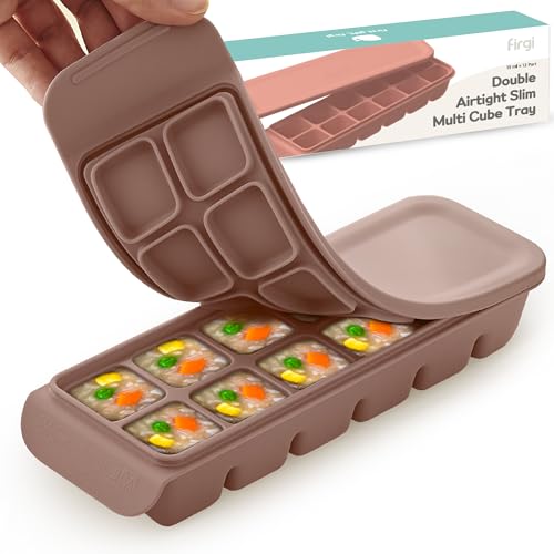 0.7 oz/12 Sections Silicone Ice Cube Freezer Tray with Lid, 100% Food-Grade Platinum Silicone,Leak Resistance & Dishwasher Safe for Baby Food Prep,Breast Milk,Purees - Korean Made, Brown - color: Brown, size: 0.7oz/12ct â 1 Pack