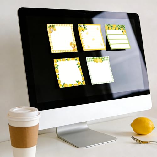 12 Pads Lemon Sticky Notes Set, 3x3 Inch Yellow Green Lemon Pattern Self Adhesive Memo Pads, 240 Sheets Summer Themed Sticky Notes for Writing Reminders, Page Markers, School Classroom Study, Office