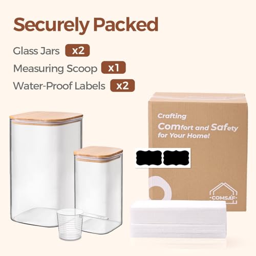 ComSaf Glass Storage Containers with Bamboo Lids 1.6/4.6 Qt 2 Pack - color: 4.6Qt/1.6Qt-Square