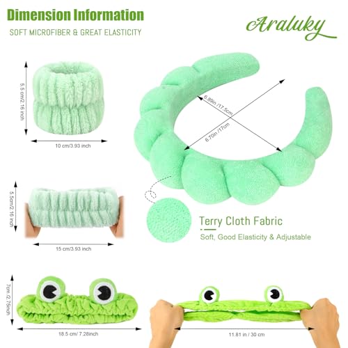 Spa Headbands and Wristbands - 6 Pcs Terry Cloth Sponge Headband Set for Skincare, Makeup Removal, and Shower - color: Frog
