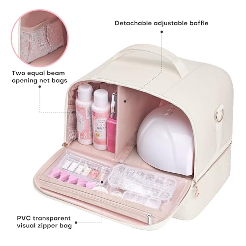 Leudes Nail Bag Polish Organizer Case Holds 42 Bottles & Gel Lamp - color: Beige