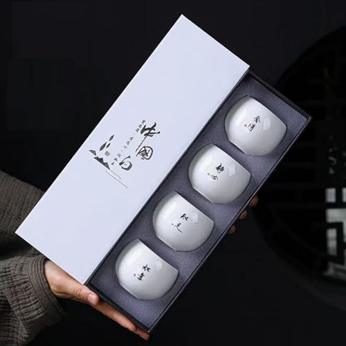 Ceramic Tea Cup, Chinese Kung Fu Tea Set, Japanese Cup, Gift Box Packaging for Birthday, Father's Day, Christmas (4 White Cups) - color: 4 White Cups
