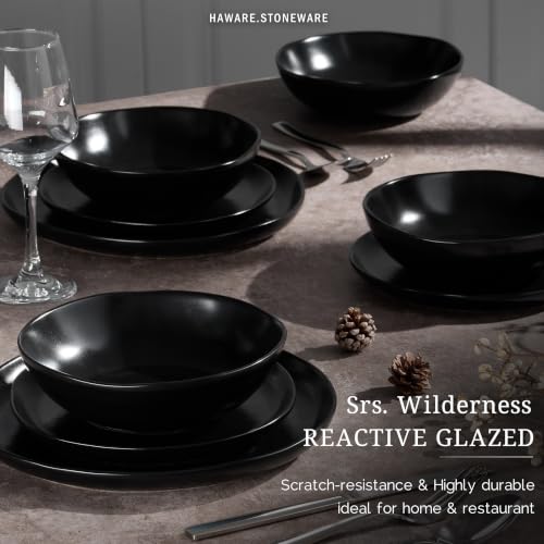 HaWare Cereal Bowls, 26oz Stoneware Serving Bowls Set of 4, for Salad Pasta - color: Matte Black