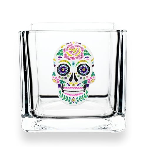 THE QUEENS' JEWELS Sugar Skull Jeweled 4x4 Candle Holder Vase - Unique Gift for Women, Birthday, Cute, Fun, Cocktail, Queen, Not Painted, Decorated, Bling, Bedazzled, Rhinestone - color: Sugar Skull
