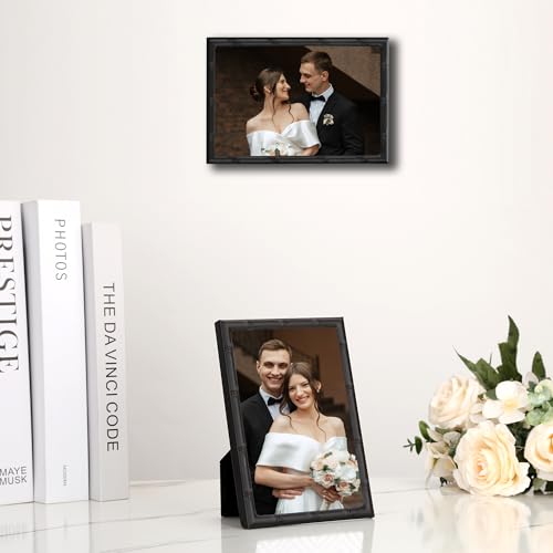 YiPinYin Black 4x6'' Bamboo Detail Design Metal Picture Frame 2pack,Class 6x4'' Metal Photo Frames With Real Glass and Soft Touch Velvet & Backing for Desktop and Wall Décor - color: Black, size: 4x6Inch 2PK