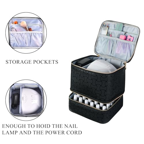 Upgraded Nail Polish Organizer Case - Holds 30 Bottles and 1 Nail Light, Double-layer Nail Bag Organzier Case Nail Polish Storage Bag with Handles (Black-HX) - color: Black-HX