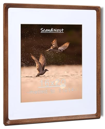 16x20 Picture Frame, USA-Sourced Natural Walnut Wood with Plexiglass, Handcrafted Rounded Corners, Matted to 11x14 Photo, Horizontal and Vertical Gallery Wall Poster Frame - color: Walnut, size: 16X20
