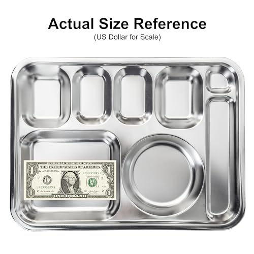 Korean Stainless Steel XL Divided Plates with Cutlery Slot for Adults 2Pack - size: 8 Compartments