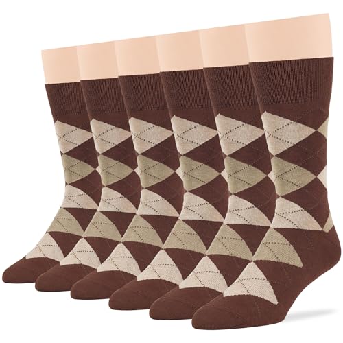 7BIGSTARS Men Cotton Patterned Crew Dress Socks 4-6 Pack, L 9-12 - color: 06a - Argyle, Brown-beige/Tan (Ar05)