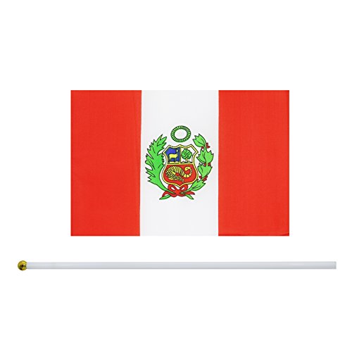 25 Pack Hand Held Small Mini Peru Peruvian Stick Flag Round Top National Country Flags,Party Decorations Supplies For Parades,World Cup,Festival Events,International Festival - color: Peru
