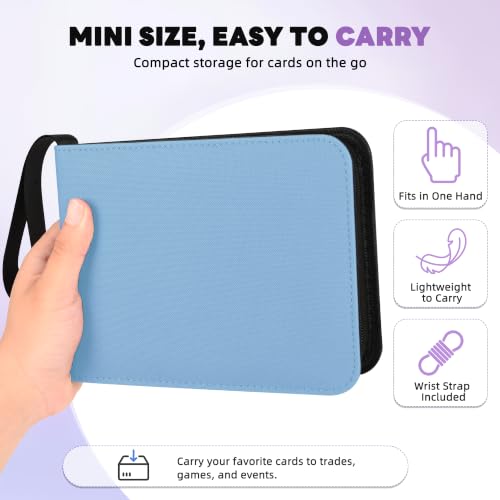 2 Pocket Mini Card Binder - Small Trading Card Album with Zipper,80 Pockets PU Leather Holder, Side-Loading Small TCG Binder for Standard Anime & Sports Cards - color: Light Blue, size: 2-Pocket