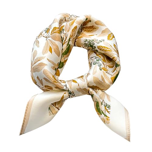 100% Pure Mulberry Silk Scarf 21" Women Square Scarf Neckerchief Headscarf - color: M3 White Khaki Floral