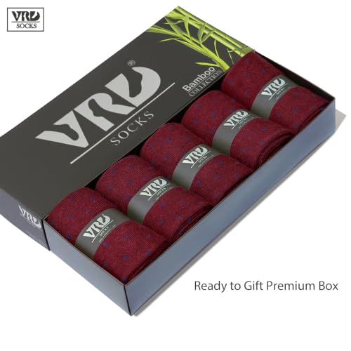 VRD Men's Dress Socks Bamboo Rayon, 5-Pack Crew Socks, Multiple Colors and Designs, Shoe Size 8-13, Gift Box - color: 18: Burgundy, 5-pack Solid