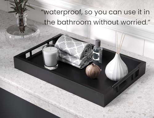 Fibogollo Bamboo Serving Trays with Metal Handles,Medium(Black) - style: Black-Medium