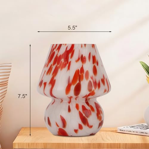 Mushroom Lamp with LED Bulb, Small Glass Bedside Lamp, Red&White - color: Red&White