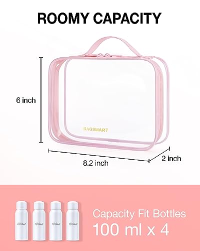 BAGSMART Clear Toiletry Bag with Handle 2-Pack TSA Approved, Pink - color: Pastel Pink, size: Medium