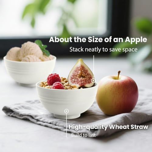 Small Plastic Bowls 10oz, Wheat Straw Bowls Set of 8 (White) - color: White, size: 10 oz