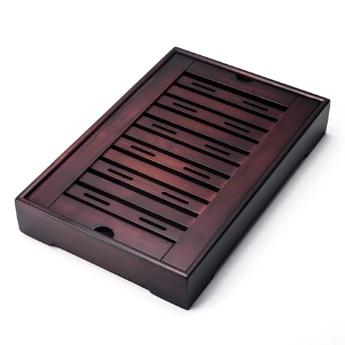 Gongfu Tea Tray, Bamboo Tea Tray,Gongfu Tea Table Tray with Reservoir (L) - size: 13.9" x 8.9" x 2.1"