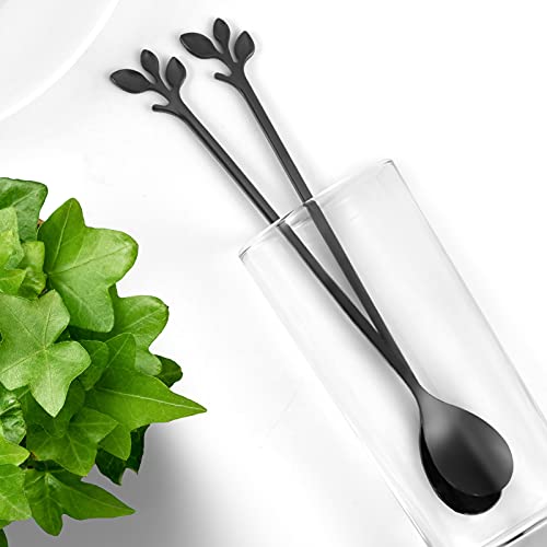 AnSaw 6-Piece Elegant Black Leaf Long Handle Teaspoons - 7.4" - color: Black