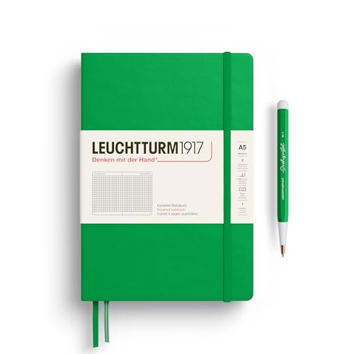 LEUCHTTURM1917 - Notebook Hardcover Medium A5-251 Numbered Pages for Writing and Journaling - Thinking Ahead (Squared Paper, Spring Leaf) - color: Spring Leaf, style: Squared