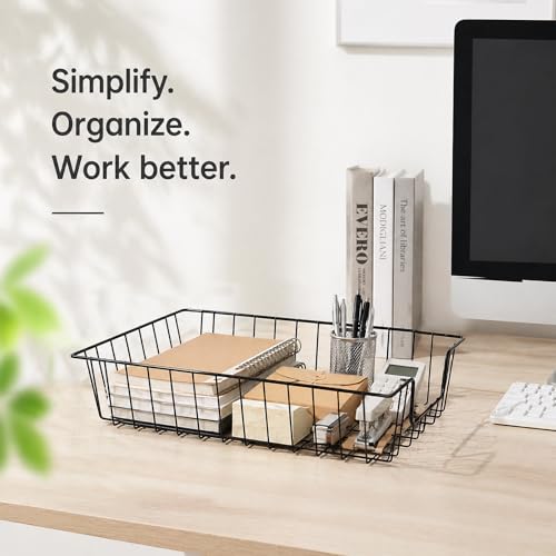 6 Pack Desk Drawer Organizer Letter Tray – Stackable Metal Mesh Wire Paper Trays | A4 Paper Document Desk Basket with Smooth Edges | Rust Proof Storage Tray for Home Office School Desk