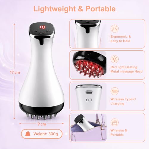 Lymphatic Drainage Massager & Anti Cellulite Massage Tool,Fascia Blaster for Reduce Stretch Marks for Legs, Arms & Belly,Body Sculpting Machine with Microcurrent & Red-Light & Heat & Vibration