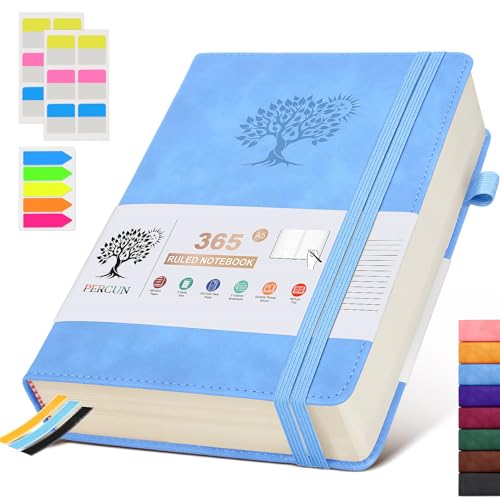 A5 Lined Journal Notebook - 365 Page Leather Journals for Writing Women & Men，Hardcover Notebook with 100Gsm Thick Pages，Daily Diary for Travel, Work，School，Note Taking，College Ruled (5.9" x 8.5") - color: Blue, size: A5