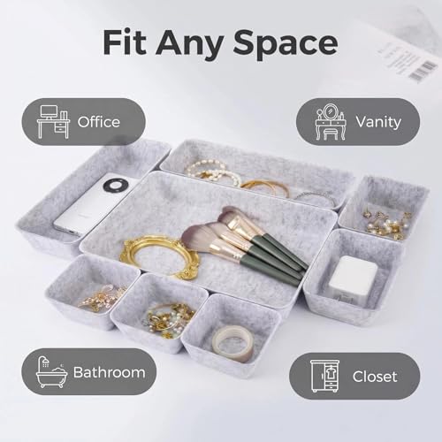 Felt Desk Drawer Organizer, 8pcs Shallow Storage Trays Bins, Office Accessories Box Inserts College Jewelry & Makeup Boxes Containers(Grey) - color: Grey