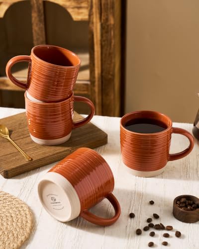 famiware Coffee Mugs Set of 4, 13 oz Mug Set, Ceramic Cup Set with Handle - color: Constellation-Terracotta, size: 4 Count (Pack of 1)