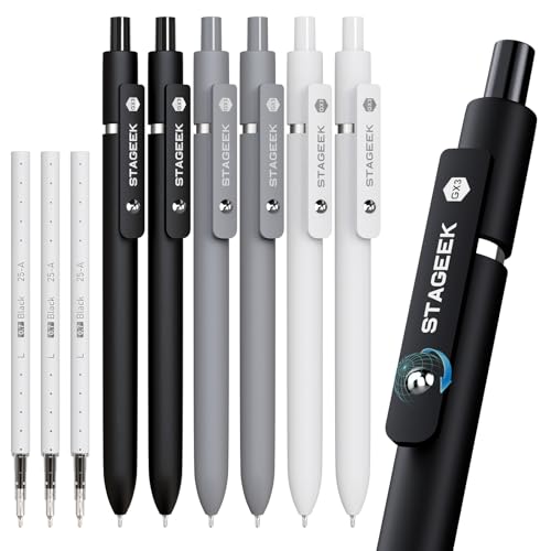 STAGEEK GX3 Black Gel Pens,6Pcs Quick Dry Smooth Writing Pen with 3 Refills - color: Black Gray White