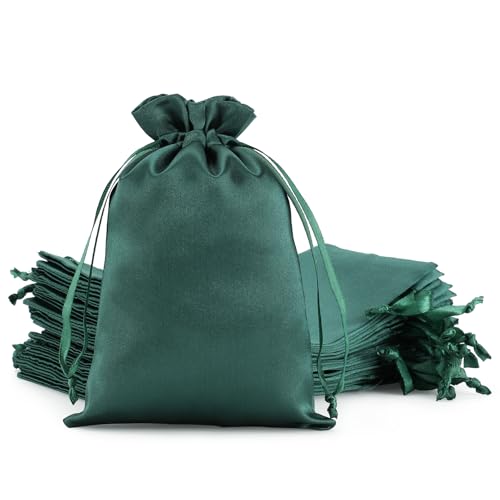 30Pcs Small Satin Gift Bags, 4x6 Green Cloth Drawstring Pouch - color: Green, size: 4×6 in