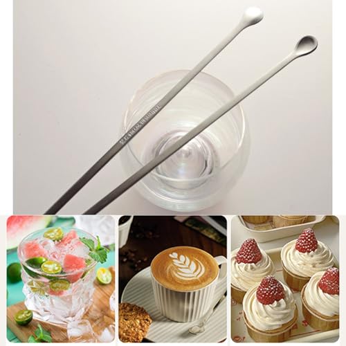 Ouliget Korean Espresso Coffee Stirring Spoon,Stainless Steel Long Handle Mixing Stirrers Spoon,Cocktail Spoon Mixing Iced Tea Spoons for Kitchen Coffee Bar,8 Inches,2 Pieces