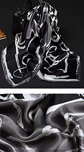 ANDANTINO 100% Mulberry Silk Scarf -Women 35" Square Hair Wraps-Gift Packed - color: 1-black