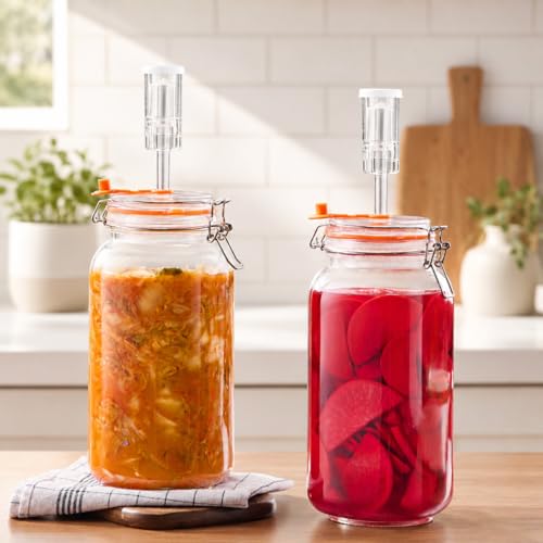 Fermentation Jars, 2L Fermenting Kit With Glass Weights, 2-Pack