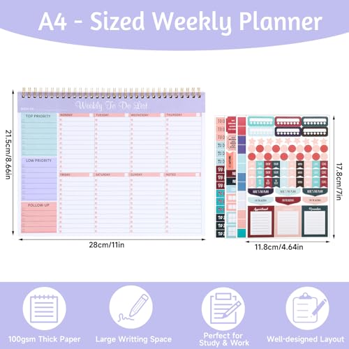 Thboxes Weekly To Do List Notepad, 8.5"x11" Desk Planner 52 Sheets, Purple - color: Lavender Weekly To Do List