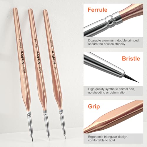 Nicpro Detail Paint Brushes 5 PCS Aesthetic Extreme Fine Tip 10/0 Brush Set - color: Rose Gold, size: 10/0