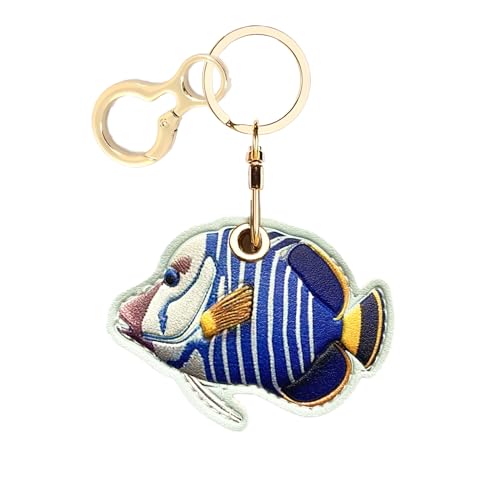 BORKUANA PU Leather Keychain Holder Protective Case Compatible with AirTag - color: Fish 4