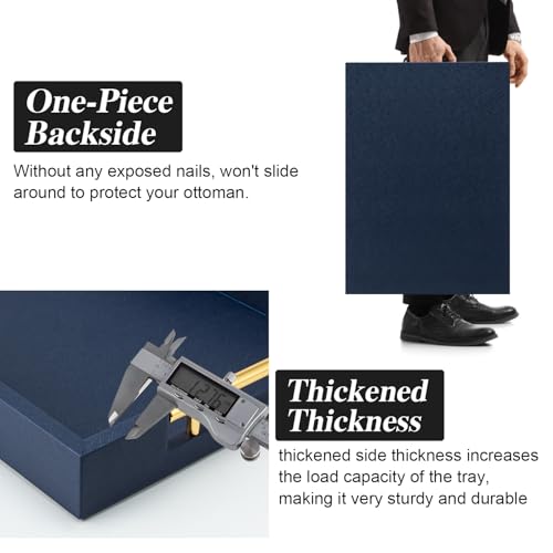 Navy Blue Faux Leather Serving Coffee Tray with Gold Handles,Rectangle Decorative Trays for Home Decor Large Ottoman Tray for Living Room - color: Blue, size: 17" x 12" x 2"