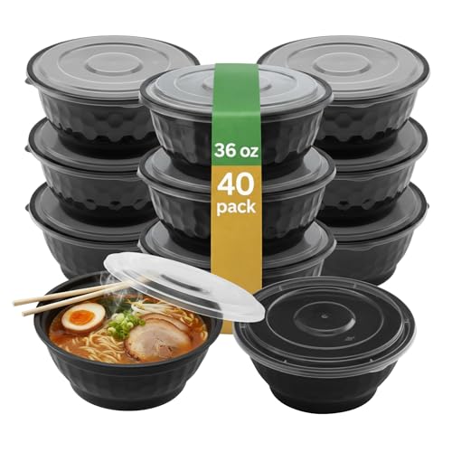 36 oz Disposable Noodle Bowls with Lids – 40 Sets White Soup & Ramen Containers, Leak-Resistant, Microwave & Freezer Safe Food Storage for Restaurants & Takeout, Black - color: Black, size: 36oz