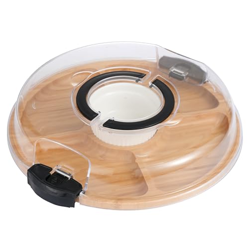 Charcuterie Board with Lid, Bamboo 5‑Compartment Portable Serving Platter - color: 5 Compartments-round