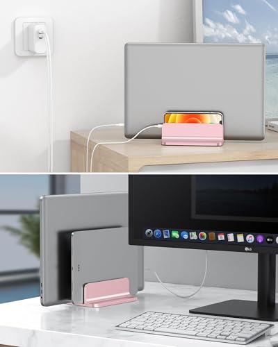 OMOTON Dual Vertical Desk Laptop Stand Holder, Fits MacBook Air, Rose Gold - color: RoseGold