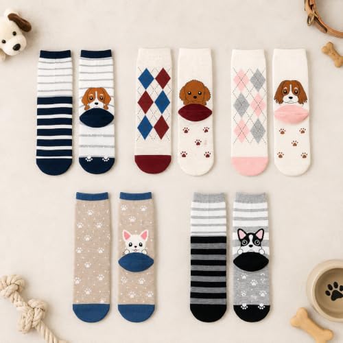 KONY Women's Animal Socks, Cotton Crew Fun Novelty Gifts, 5 Pairs - color: Dogs Pattern - 5 Pairs