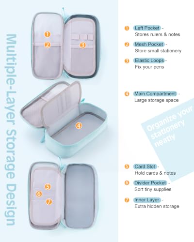 CICIMELON Durable Pencil Case Big Storage Pen Pouch Bag for School Supplies Office College Teen Adults, Light Blue - color: Light Blue