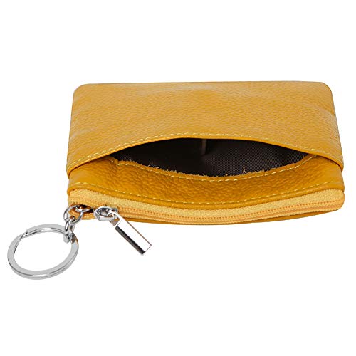 Women Genuine Leather Coin Purse Keychain Change Purse - color: Yellow