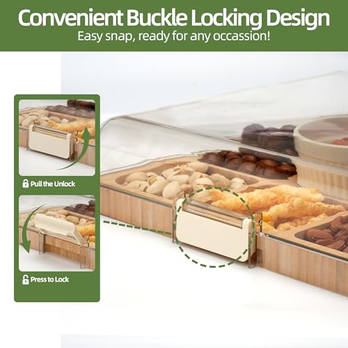 Charcuterie Board with Lid, Bamboo 5‑Compartment Portable Serving Platter - color: 5 Compartments-Square
